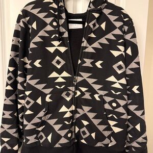 Old Navy Black and Gray Patterned Zip Up Sweater